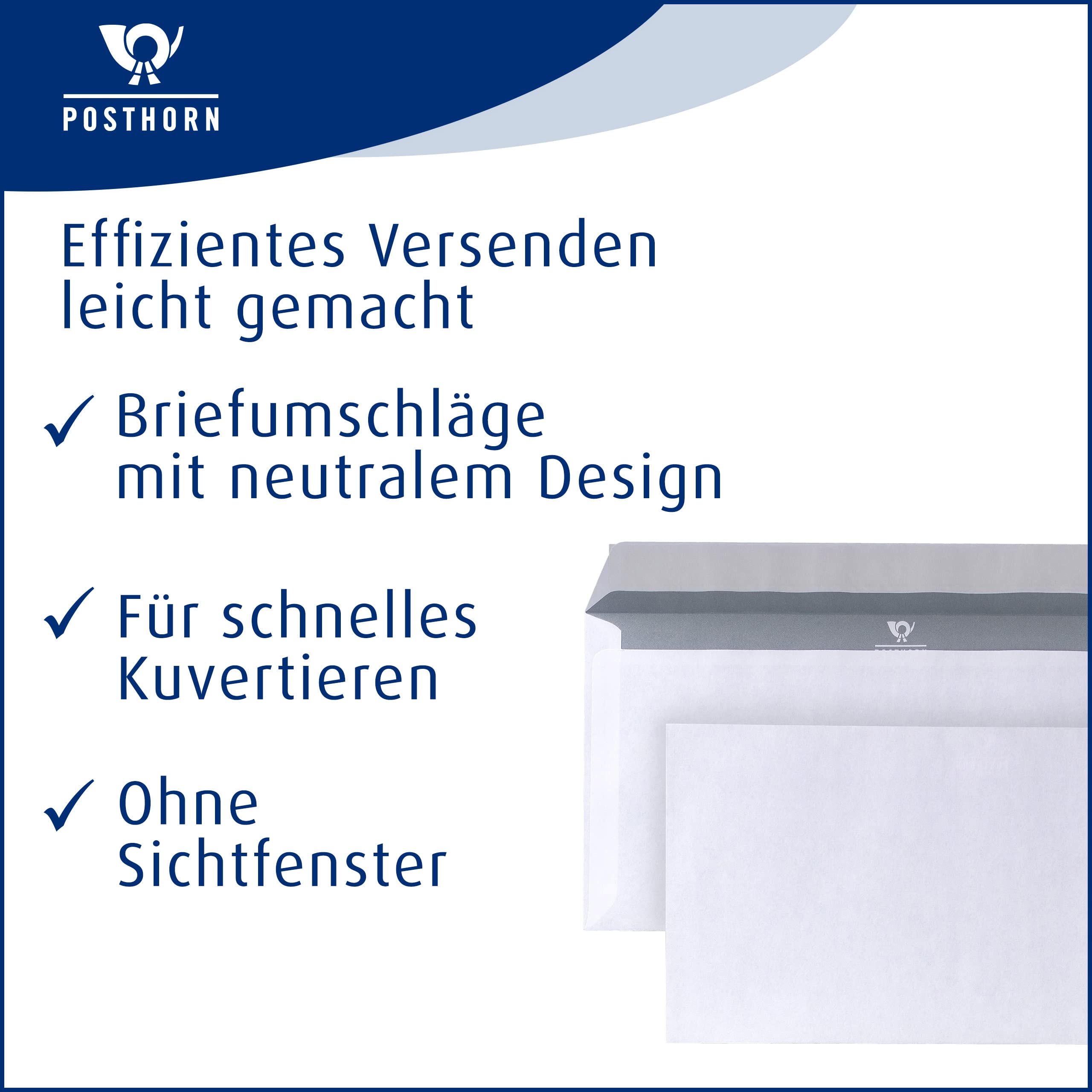 Posthorn 01720150 Buste formato DIN orizzontale (110 x 220 mm), 80 g, bianco, con chiusura adesiva, 1000 pezzi