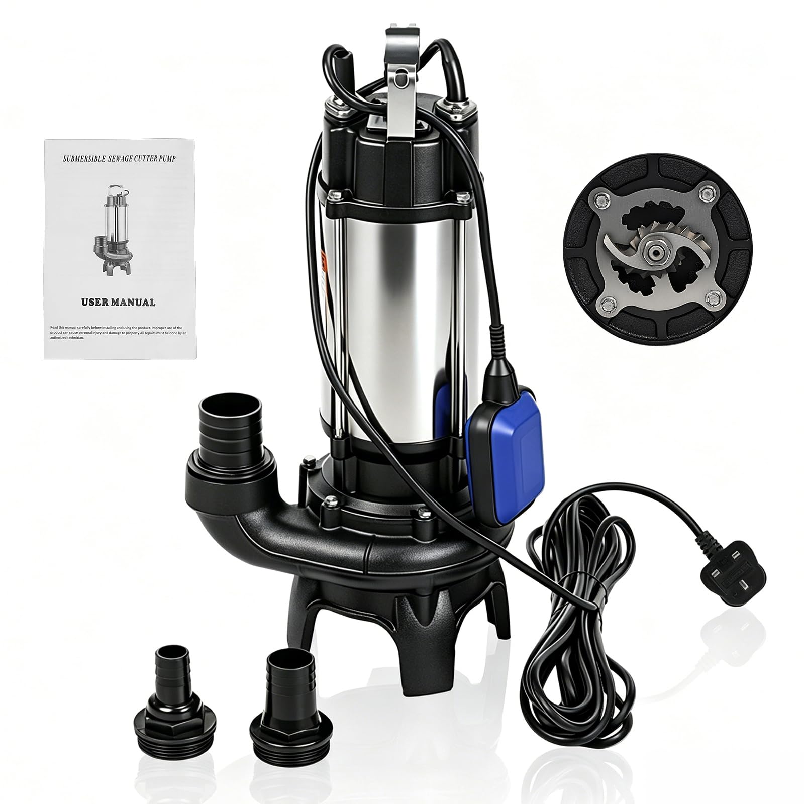 1500W Heavy Duty Submersible Water Pump Sewage Dirty Water Pump Grinder