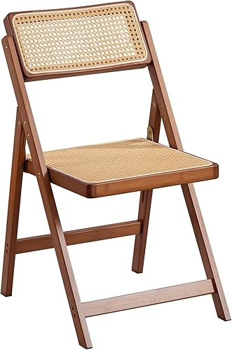 Juego de 1 silla plegable de ratán, sillas de comedor modernas de mediados de siglo, cómodas sillas de bambú al aire libre para dormitorio, sala de