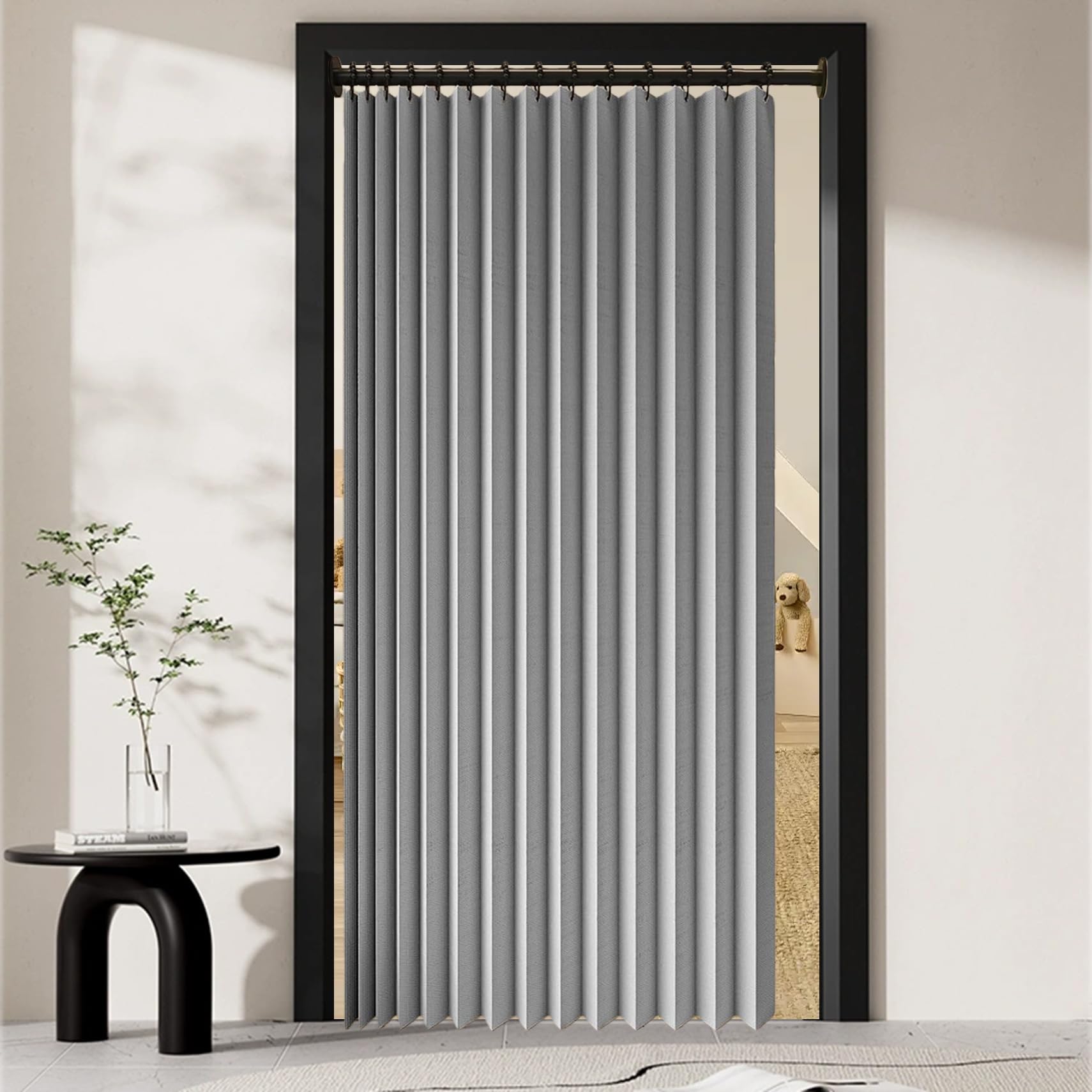 Porte plissée magnétique 120 x 175 cm au fini gris contemporain