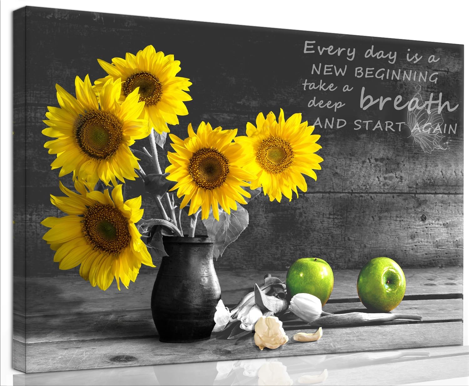 Sunflower Canvas Wall Art Motivational Inspirational Decorations Poster Framed Artwork for Bedroom Home Office Family Wall Decor For Kitchen Black And White