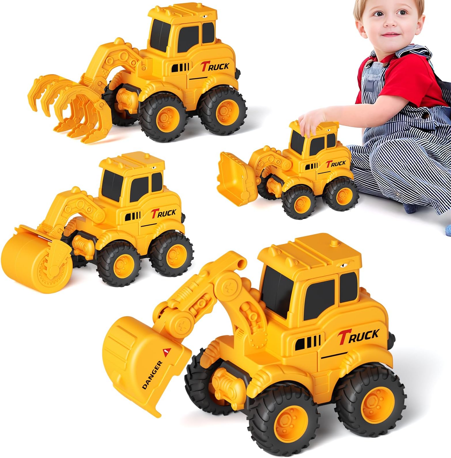 Olbyefly Construction Toys for 2 3 4 5 6 + Year Old Boys Kids Toddlers Girls, Sandbox Excavator Toy Trucks Construction Truck Toys Vehicles Bulldozer Road Roller Toy Christmas Birthday Gifts for Boys