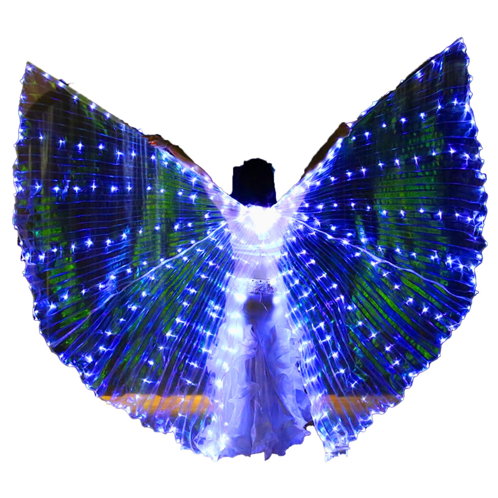 Gatphy LED Isis Wings Belly Dance Wings for Adults, LED Butterfly Wings Light Up Butterfly Cape with Telescopic Sticks Light Up Costume for Festival Carnival Stage Christmas Party (Blue, Adults)
