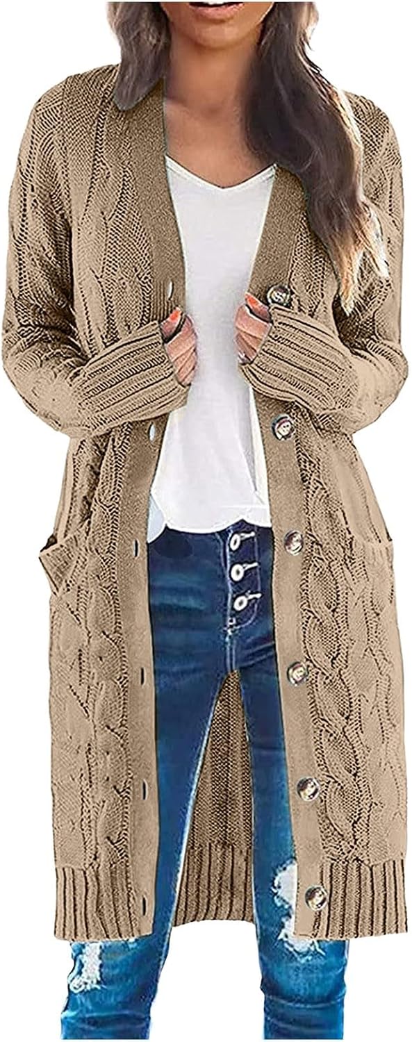 WYTong Womens Long Cardigan Sweaters Long Sleeve Cable Knit Sweater Coat Button Up Lightweight Sweaters Coat