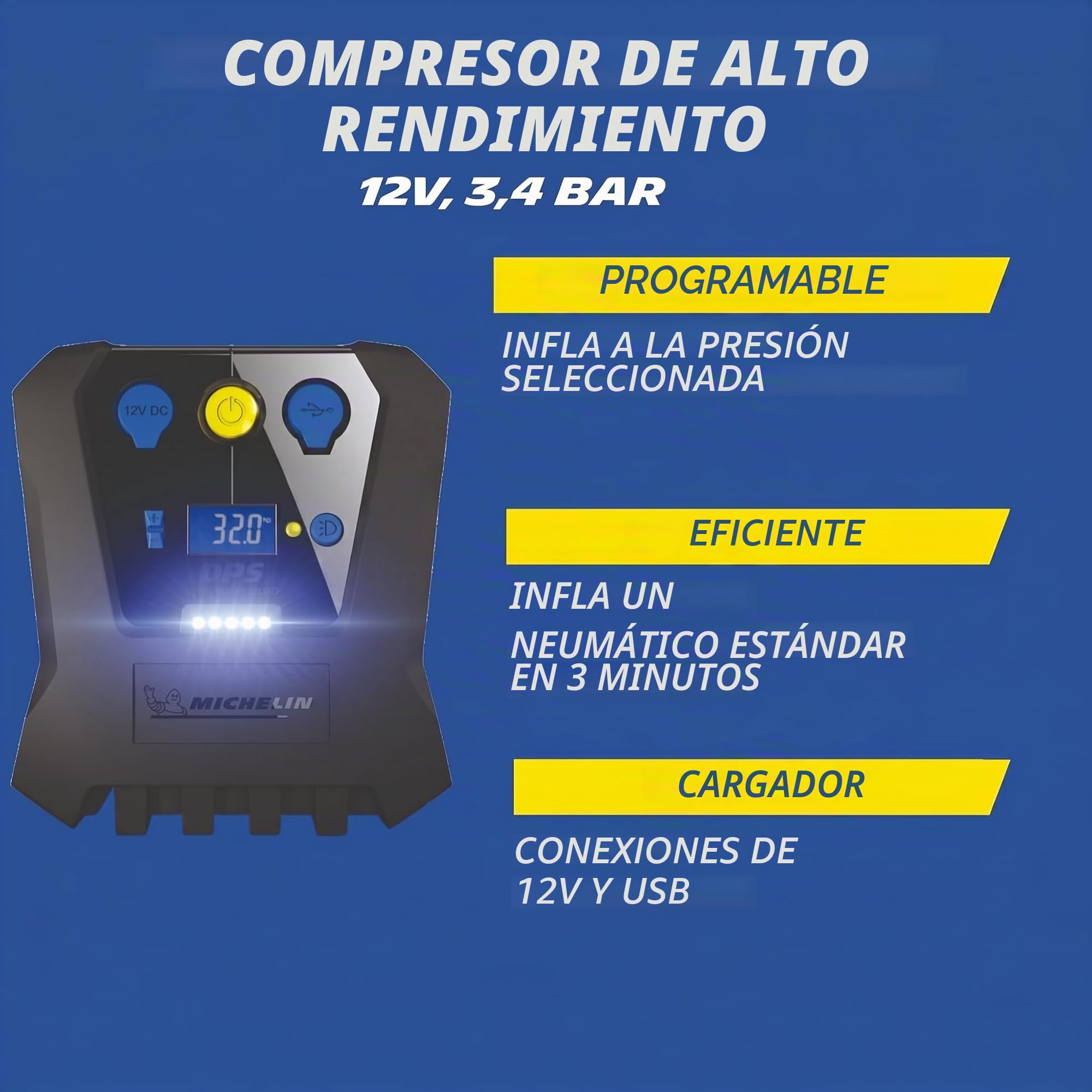 Michelin 12266 - Hinchador de neumáticos, acción rápida, Alta Potencia