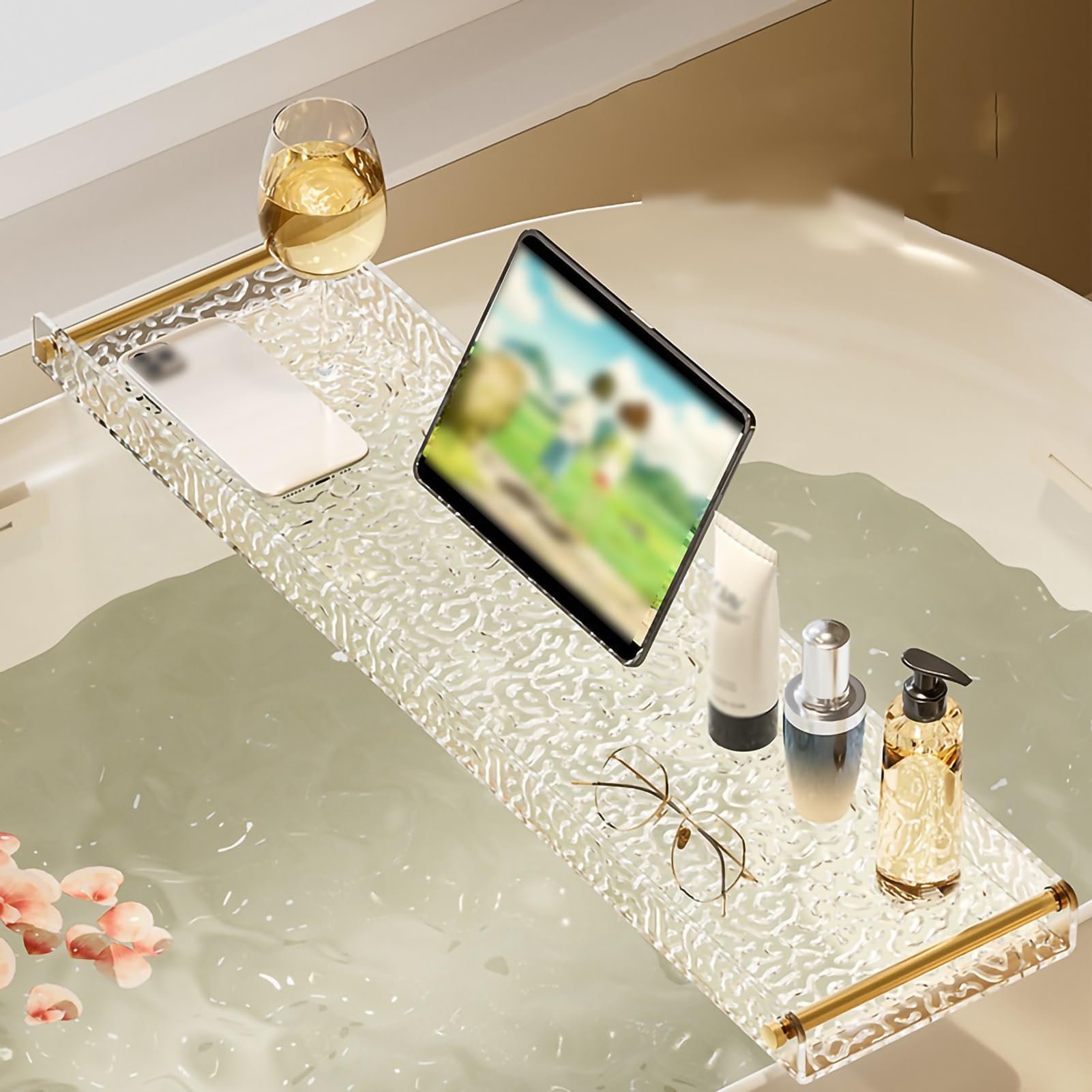 HOMEry - Bandeja de baño acrílica para accesorios de baño y accesorios de spa para una experiencia de baño relajante y relajante