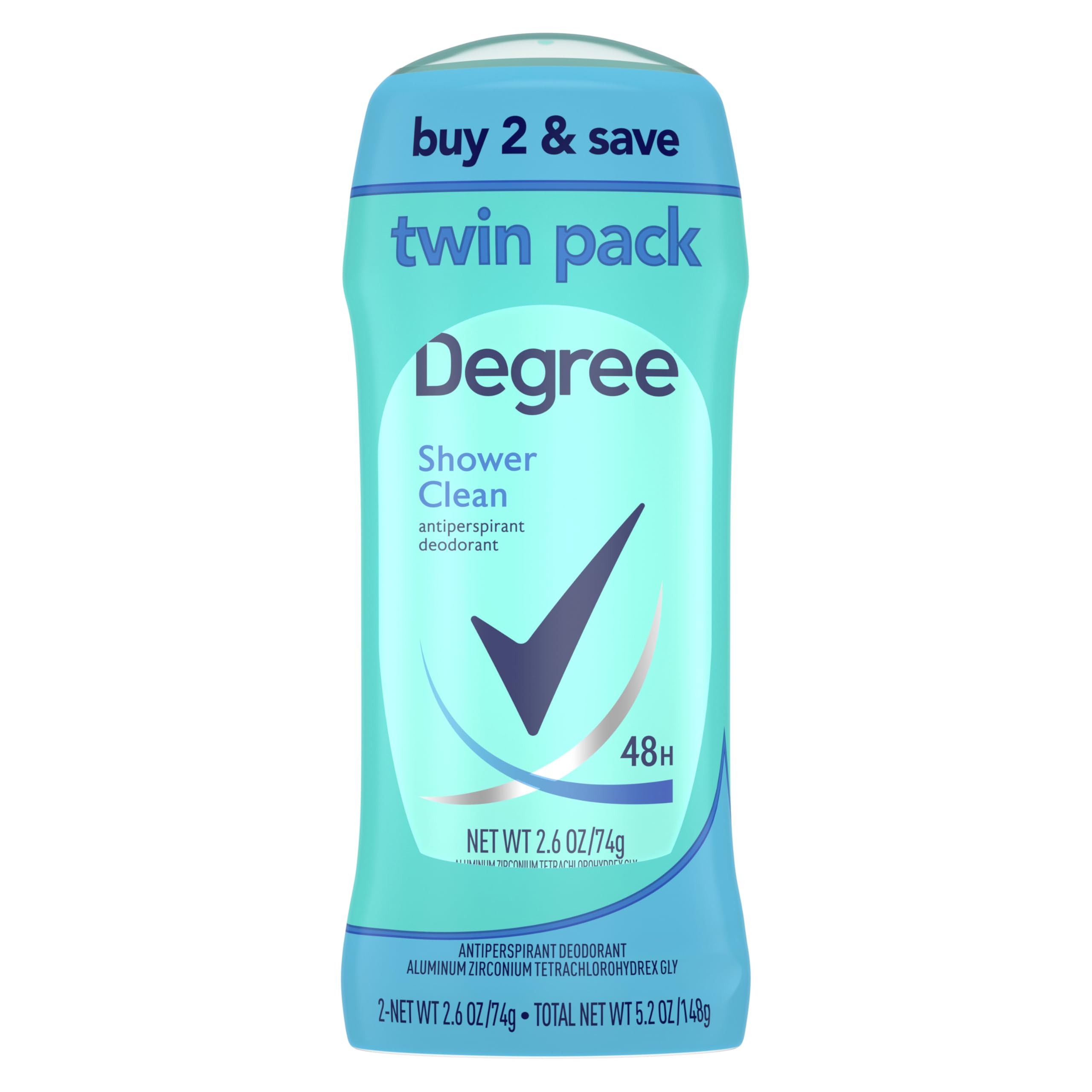 Degree Antiperspirant Deodorant Twin Pack Shower Clean 48-Hour Sweat and Odor Protection Antiperspirant for Women 2.6 oz