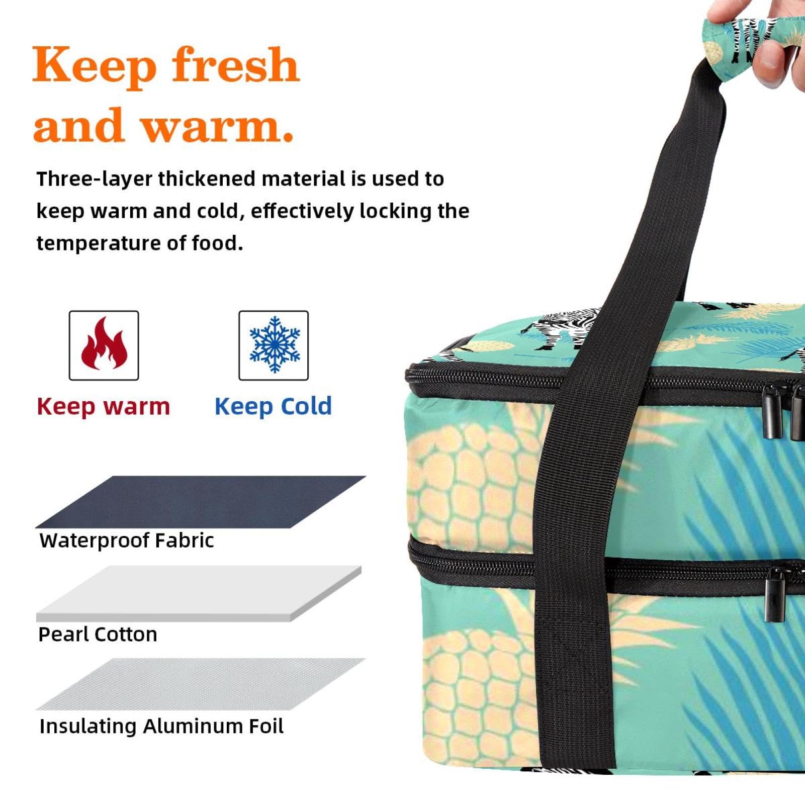 Grand sac à déjeuner isotherme pour homme et femme, double couche, étanche, étanche, réutilisable, sac fourre-tout pour le travail, l'école, le pique-nique, la plage, le camping, les voyages, motif