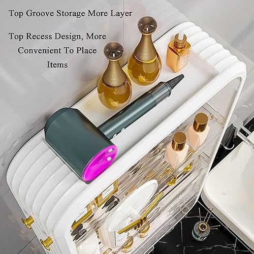 Miniatura 4 de JATIBOSH Organizador de cosméticos montado en la pared, estante de tocador para el hogar, sin perforación, productos para el cuidado de la piel del