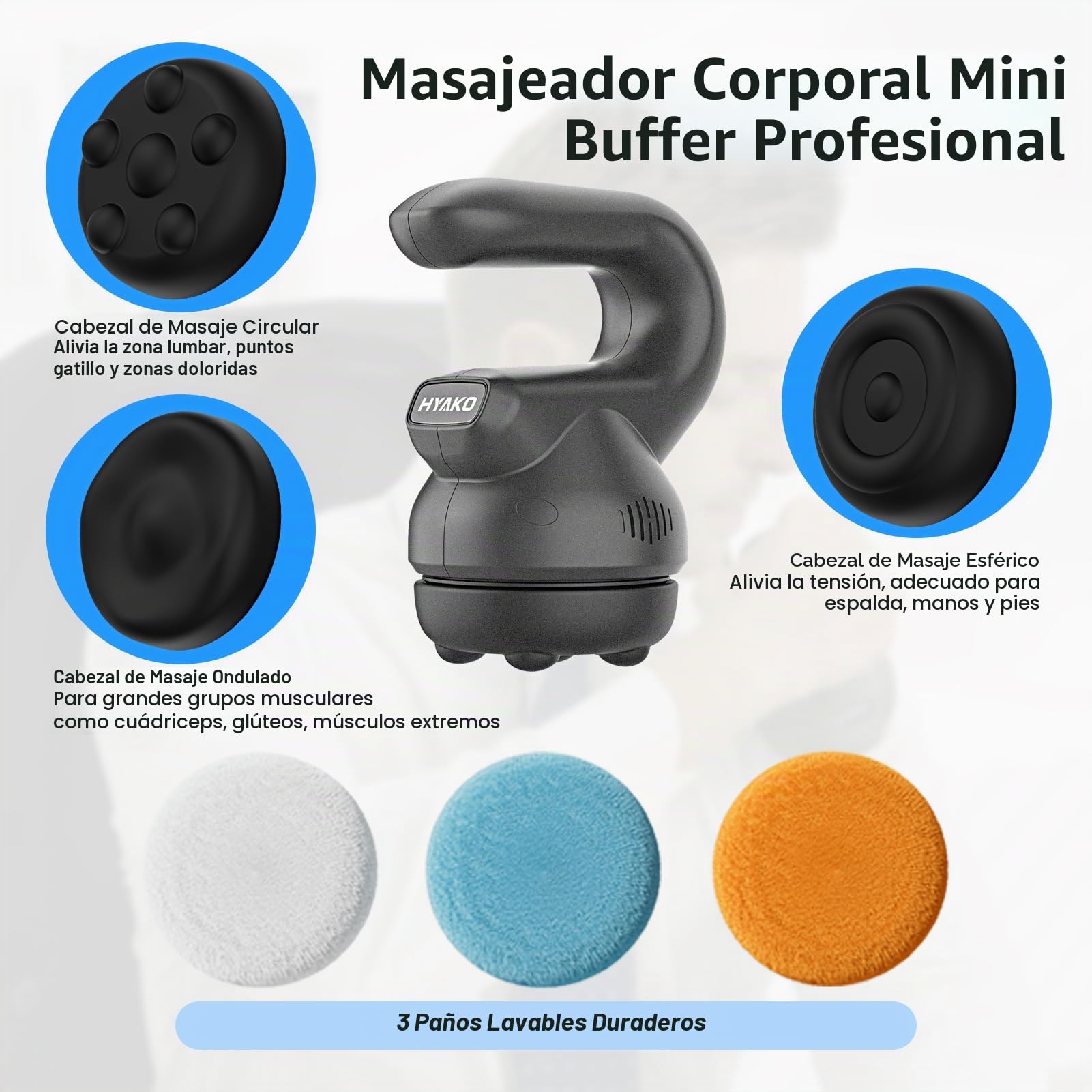HYAKO Mini masajeador orbital profesional de mano, masajeador quiropráctico para cuello, hombros, piernas, espalda, alivio del dolor muscular, terapia de masaje