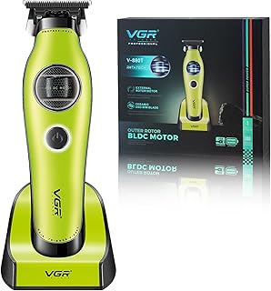 VGR 880T Professional Hair Trimmer for Men, 7200RPM Cordless Beard Trimmer External Rotor BLDC Motor Hair Clippers, Zero Gapped Ceramic and MIM T Blade Barber clippers with Charging Base, Green