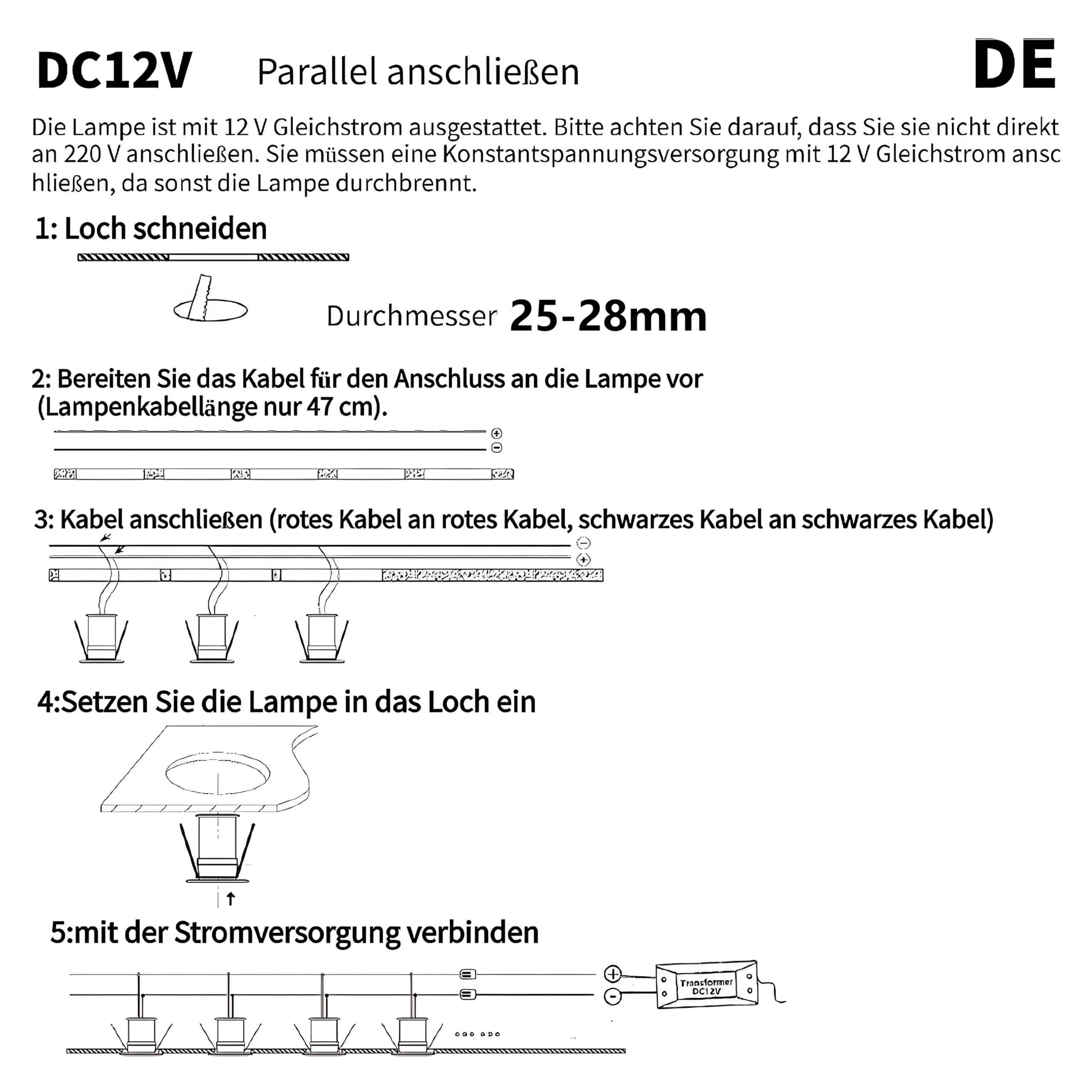 Foco LED empotrable, 2W 12V Focos de techo, IP65 ojos de buey led para techo, mini Foco LED, agujero Φ25-28mm, foco empotrable para cocina, salón carport,Pack 6