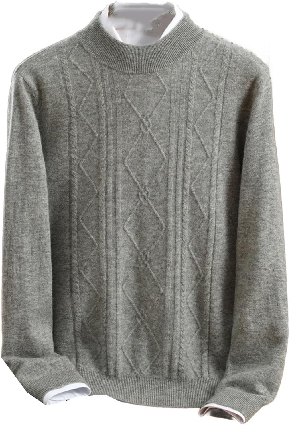 Men Wool Sweater Twist Flower Pullover Mock Neck Cashmere Knitwear Long Sleeve Coat