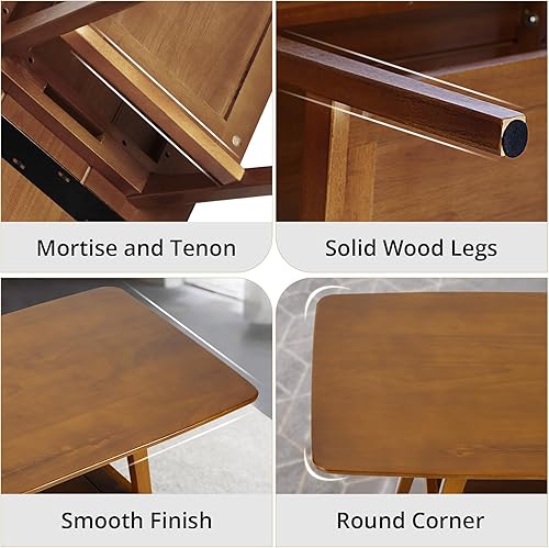 Miniatura 4 de Mesa auxiliar, mesa de centro de madera de alta gama con estante de almacenamiento y mesa abierta, mesa auxiliar rectangular de 2 niveles para sala