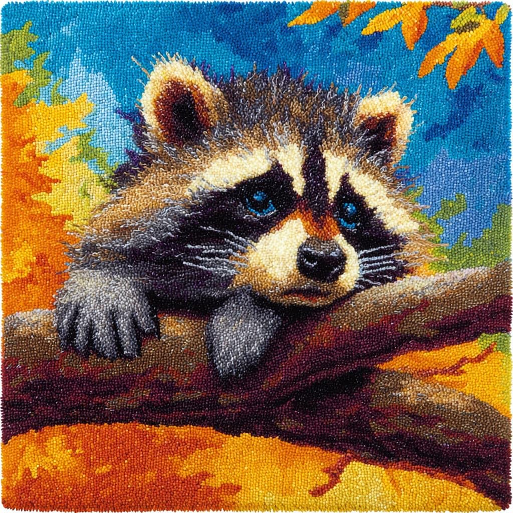 WallustrioaW Latch Hook Pillow Case Kits,Animal Raccoon