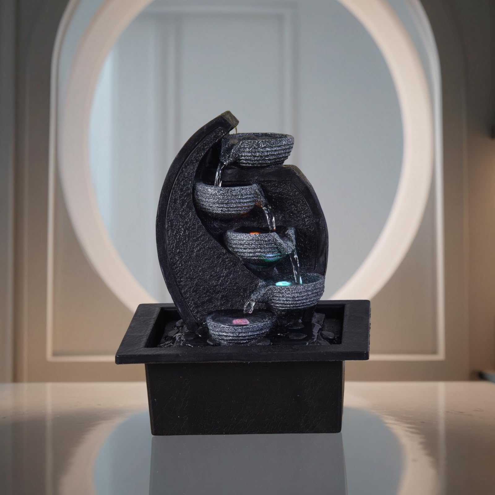 Zen'Light, Cascata-V2 Fontana poliresina, Colore: Grigio/Nero 17 x 21 x 26 cm