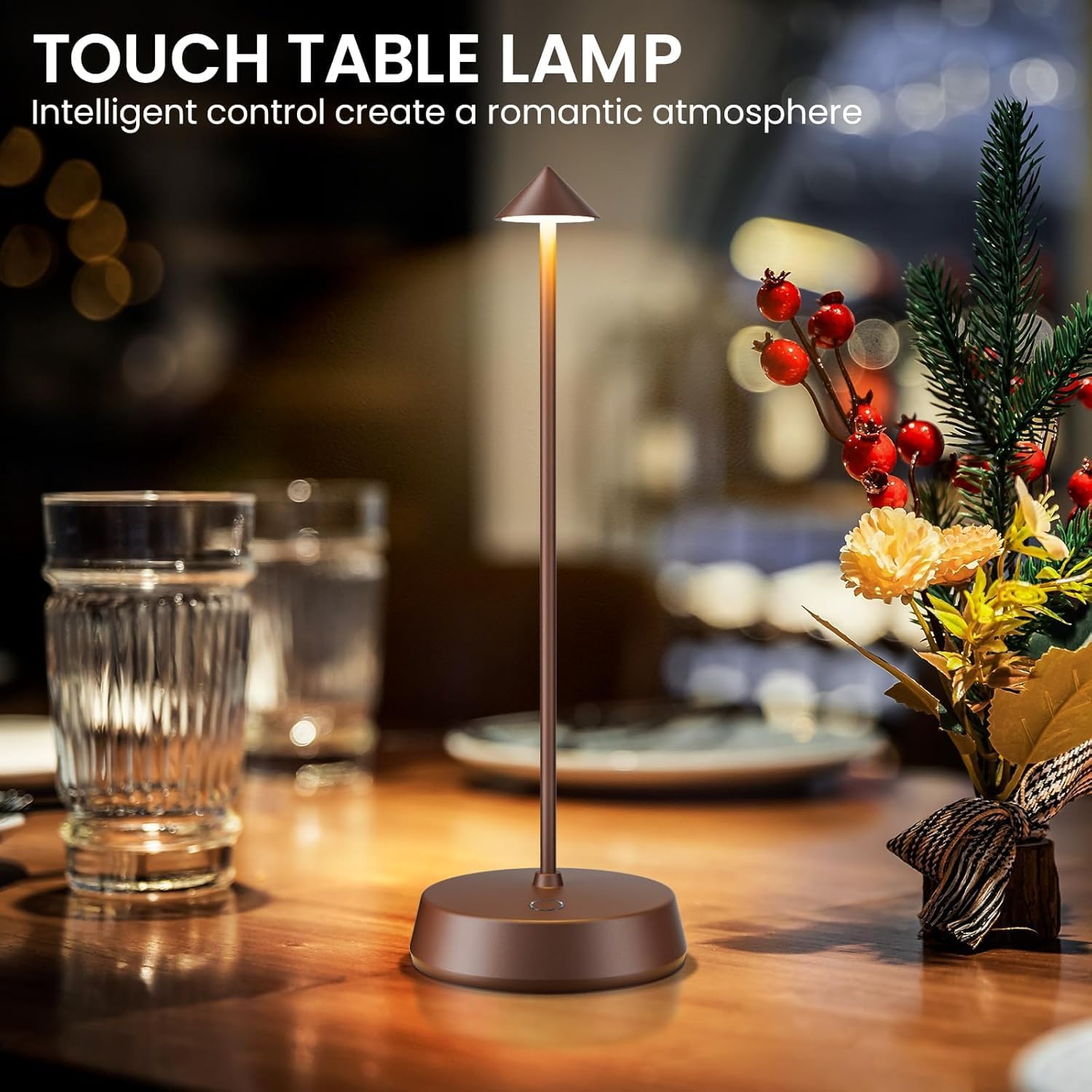 Cordless Table Lamp Rechargeable LED Battery Operated 6000mAh Touch Dimmable Small Lamp Outdoor Waterproof Portable Wireless Desk Light for Dining Restaurant Bar Indoor/Outdoor Use (Brown-2PC)