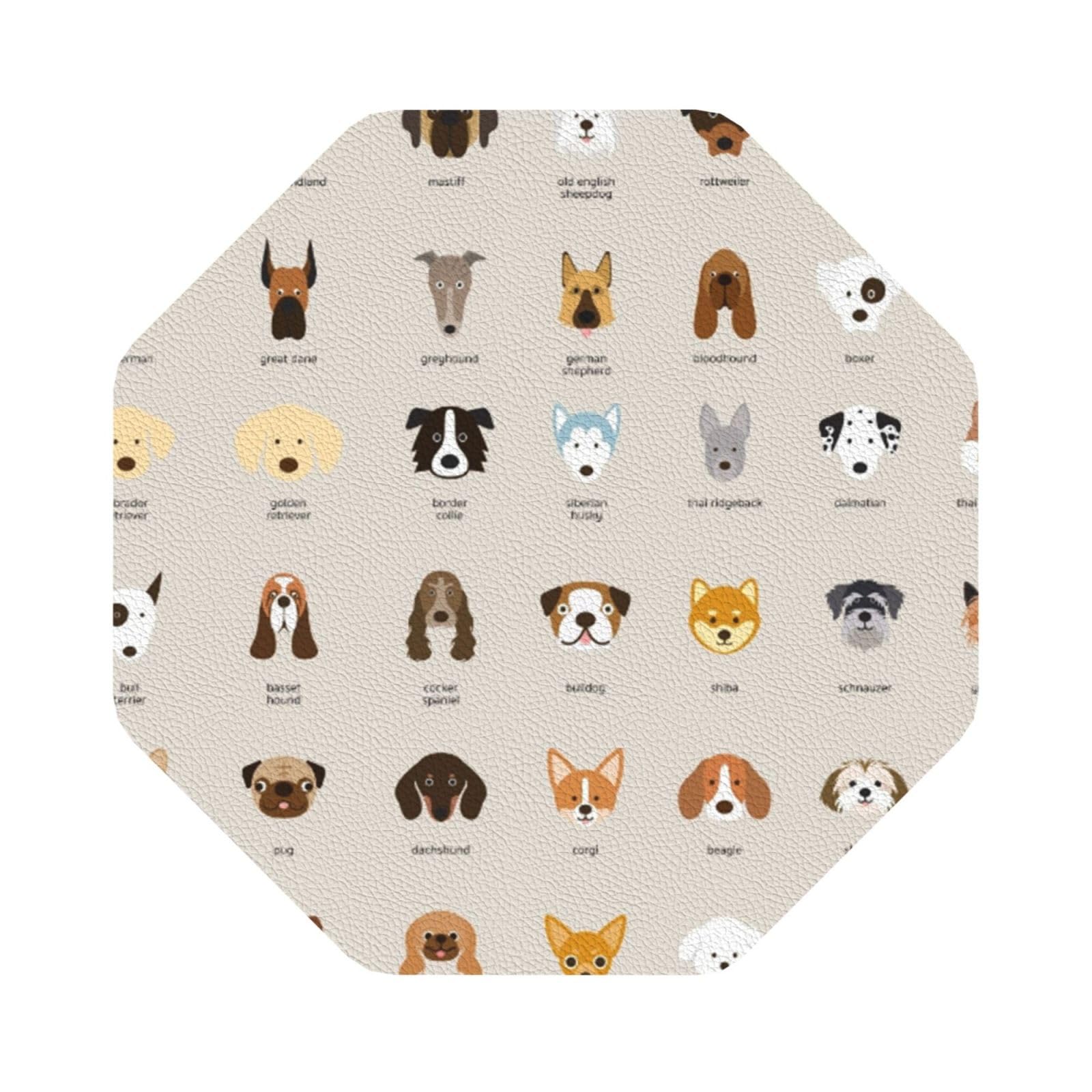 Dog breed PU Leather Coasters Set of 6 Octagon Drink Coasters