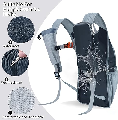 Miniatura 4 de Mochila de senderismo de 10 L15 L, ligera, plegable, resistente al agua, para mujeres y hombres (gris, 10 L)