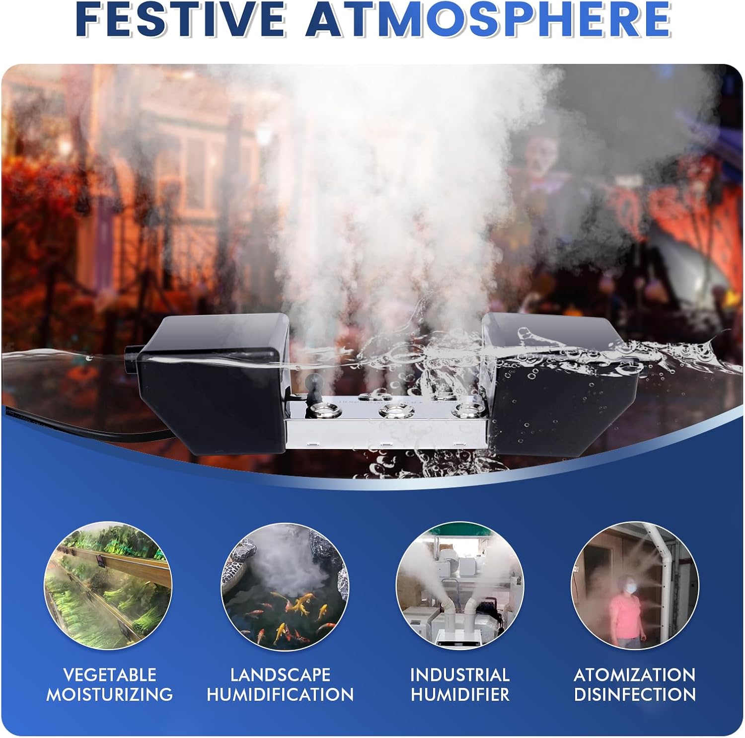 Ultrasonic Mist Maker 6 Head, 4500mL/H Pond Fogger with 250W Power Supply, Buoy, Replacement Discs, for Pond, Garden, Rockery, Greenhouse,Mushroom Halloween Decoration (6 Heads)