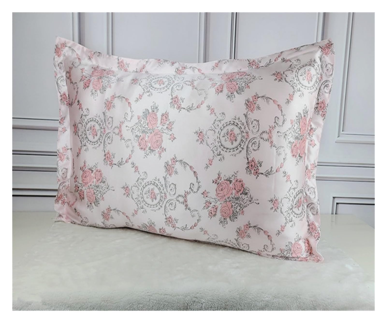 Silk Pillowcase 1pc Silk 19mm Satin Silk Printed Pillowcases Pillow Cases Envelope Closure Standard Queen King(19,40x60cm)