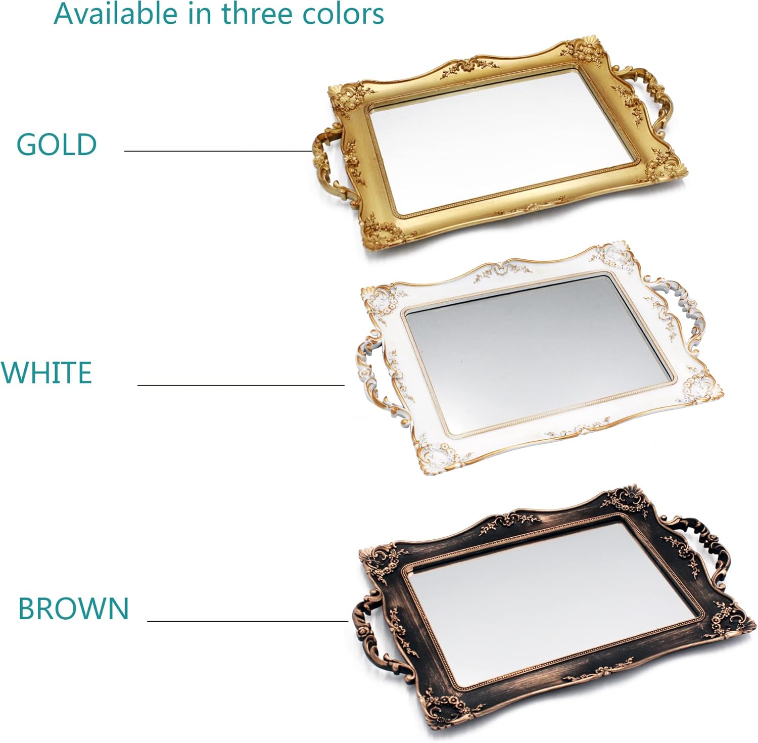 Antique Decorative Gold Framed Square Mirror Tray, Jewelry & Cosmetics Organizer for Dresser, Square - 9.5" W x 14.5" L (Bronze) - Image 4