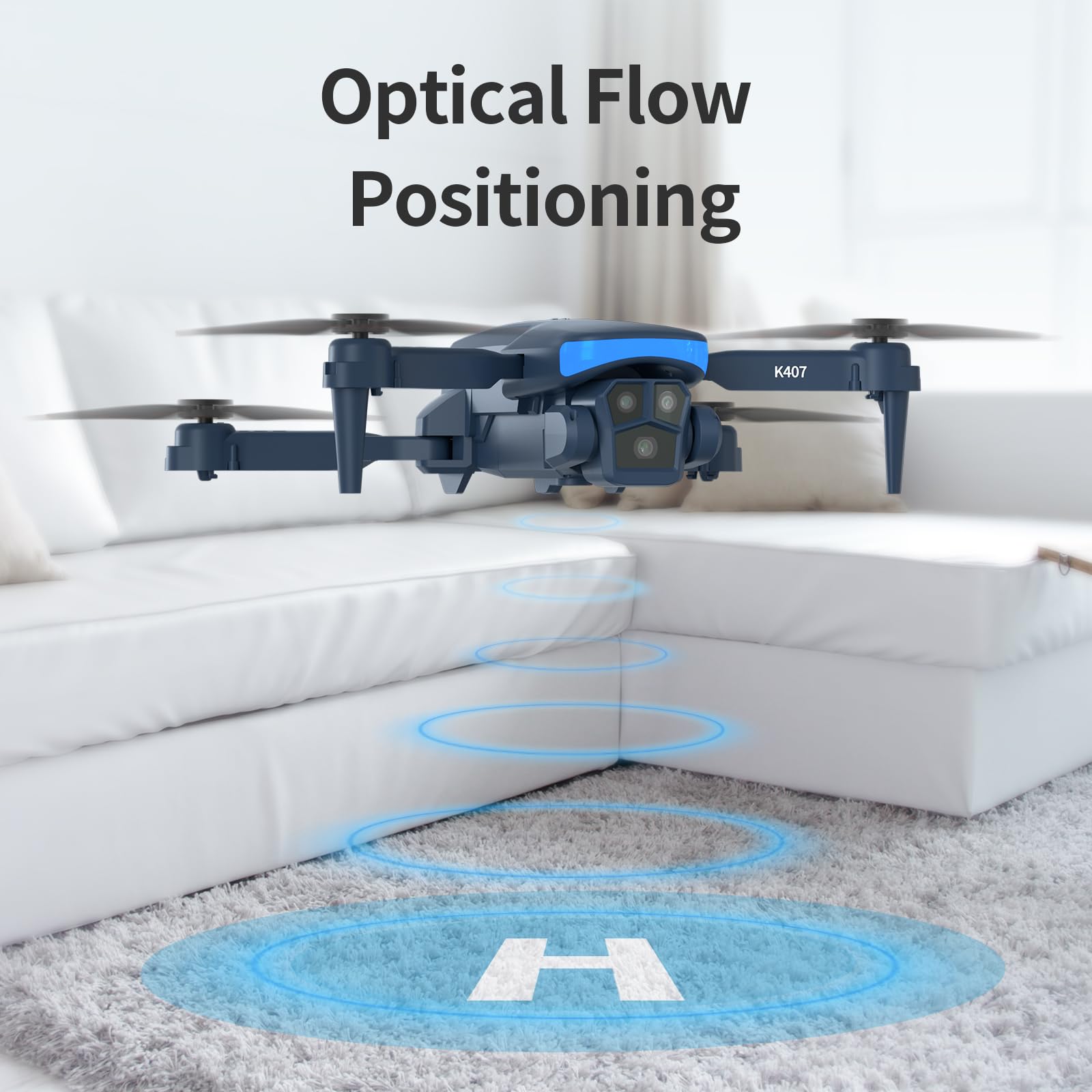 K407 Drone con telecamera 1080P per adulti, obiettivo regolabile a 135°, droni pieghevoli con decollo/atterraggio con un solo pulsante per principianti, quadcopter FPV RC con 3D Flip, 2 Batterie