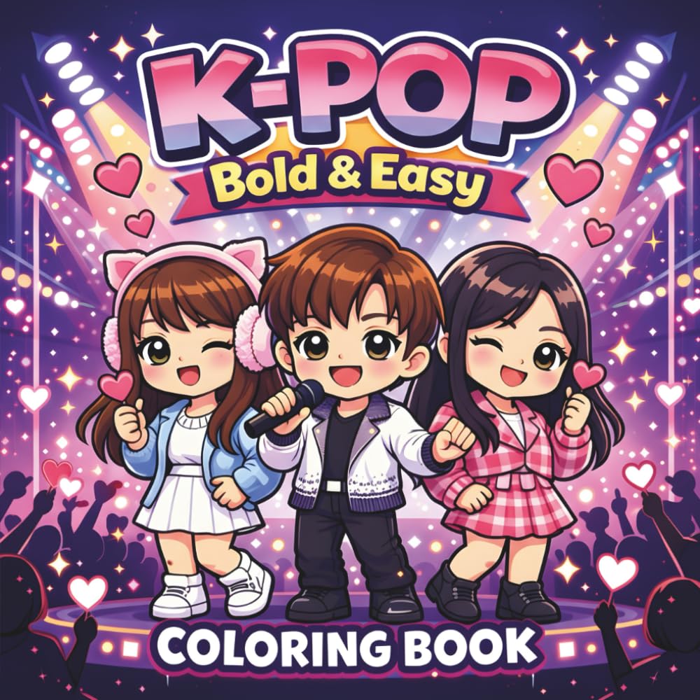 K-Pop Bold & Easy Coloring Book for Teens: Cute Idol Fashion, Concert Vibes & Aesthetic Music Fun for Fans (K-Vibes Series)