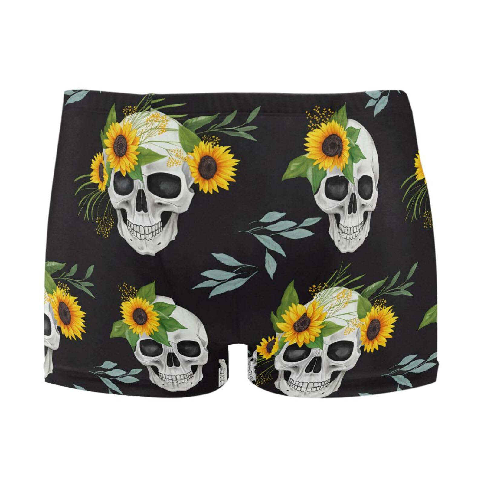 UMIRIKO Skulls Sunflowers Men's Swim Trunk Square Leg Swimsuit Swimwear Swim Briefs for Men 2XL 202c1359