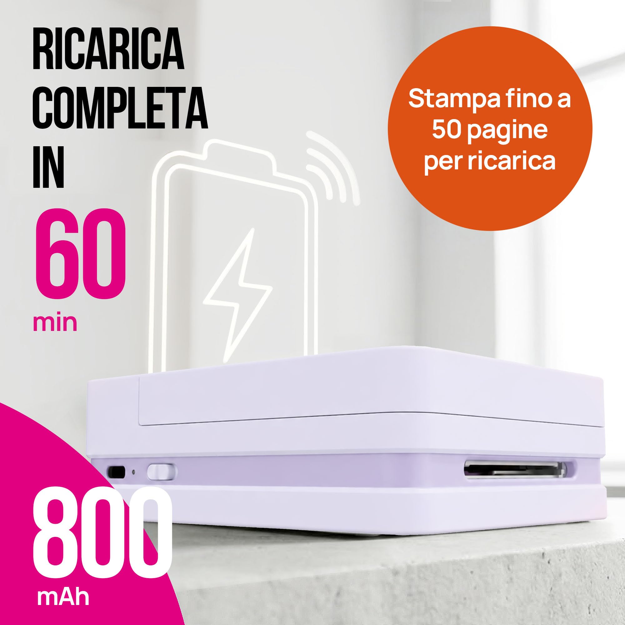 Stampante Fotografica Portatile a Colori PP01, Stampa Istantanea Adesivi da Smartphone, App di Modifica Divertente, Compatibile con iOS e Android, Ideale per Natale e Foto Istantanee, Viola