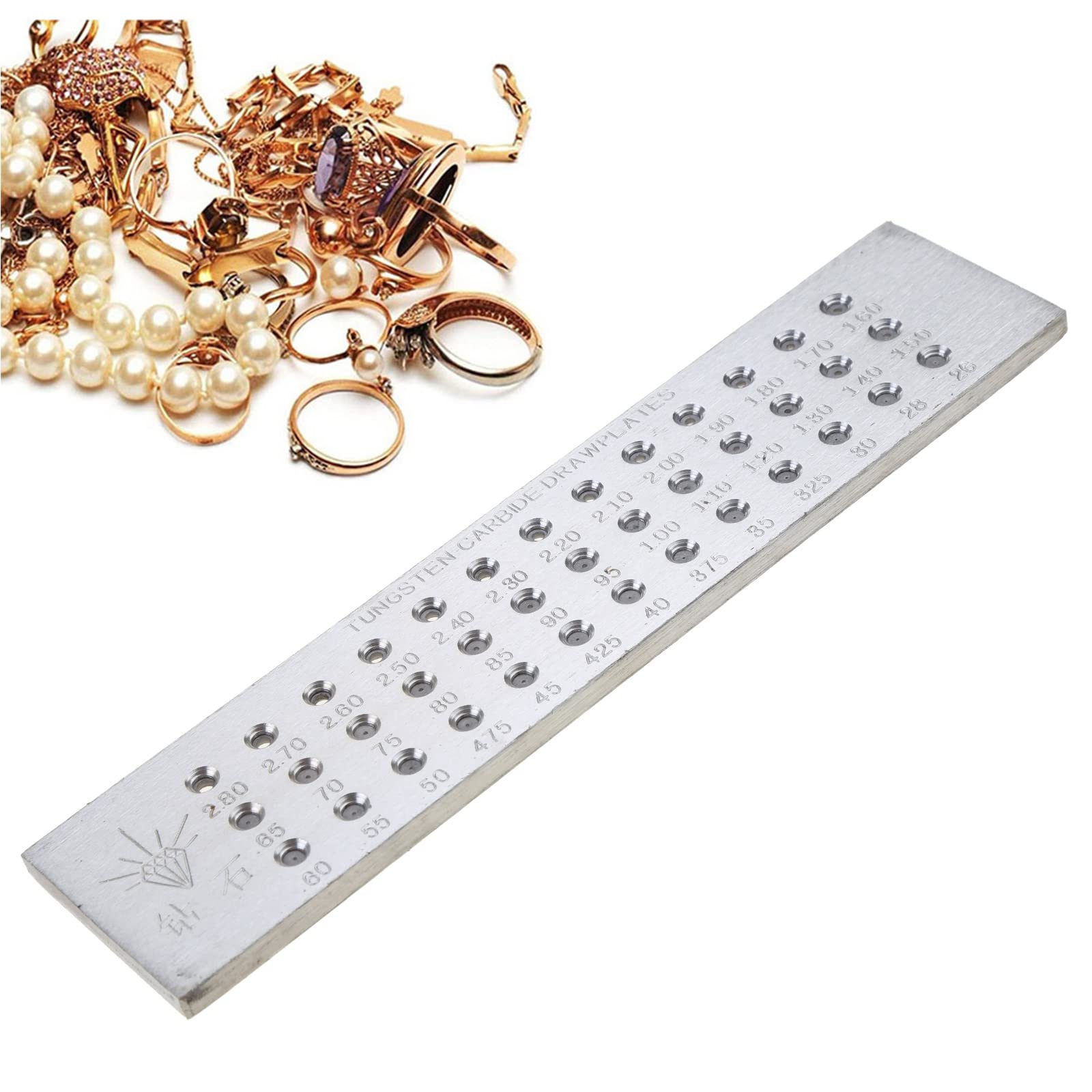 Drahtziehplatte mit 39 runden Löchern, 0, 26–2, 8 mm, Wolframkarbid Drahtziehplatte, Schmuckherstellung, poliertes, glattes Loch, Harzform Tablett Set