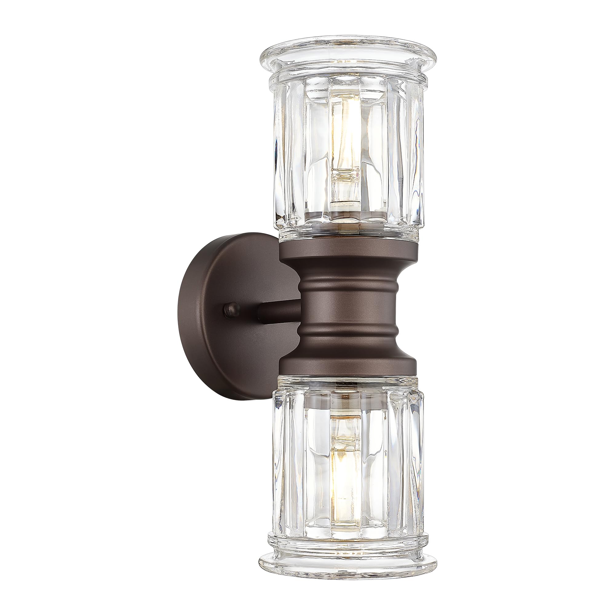 Rustic Wall Sconces, HWH Farmhouse Sconce Wall Lighting in Oil-Rubbed Bronze Finish, 2-Light Indoor Up Down Wall Light for Bathroom, Bell-Shaped Clear Glass, 5HZG106B-2W ORB