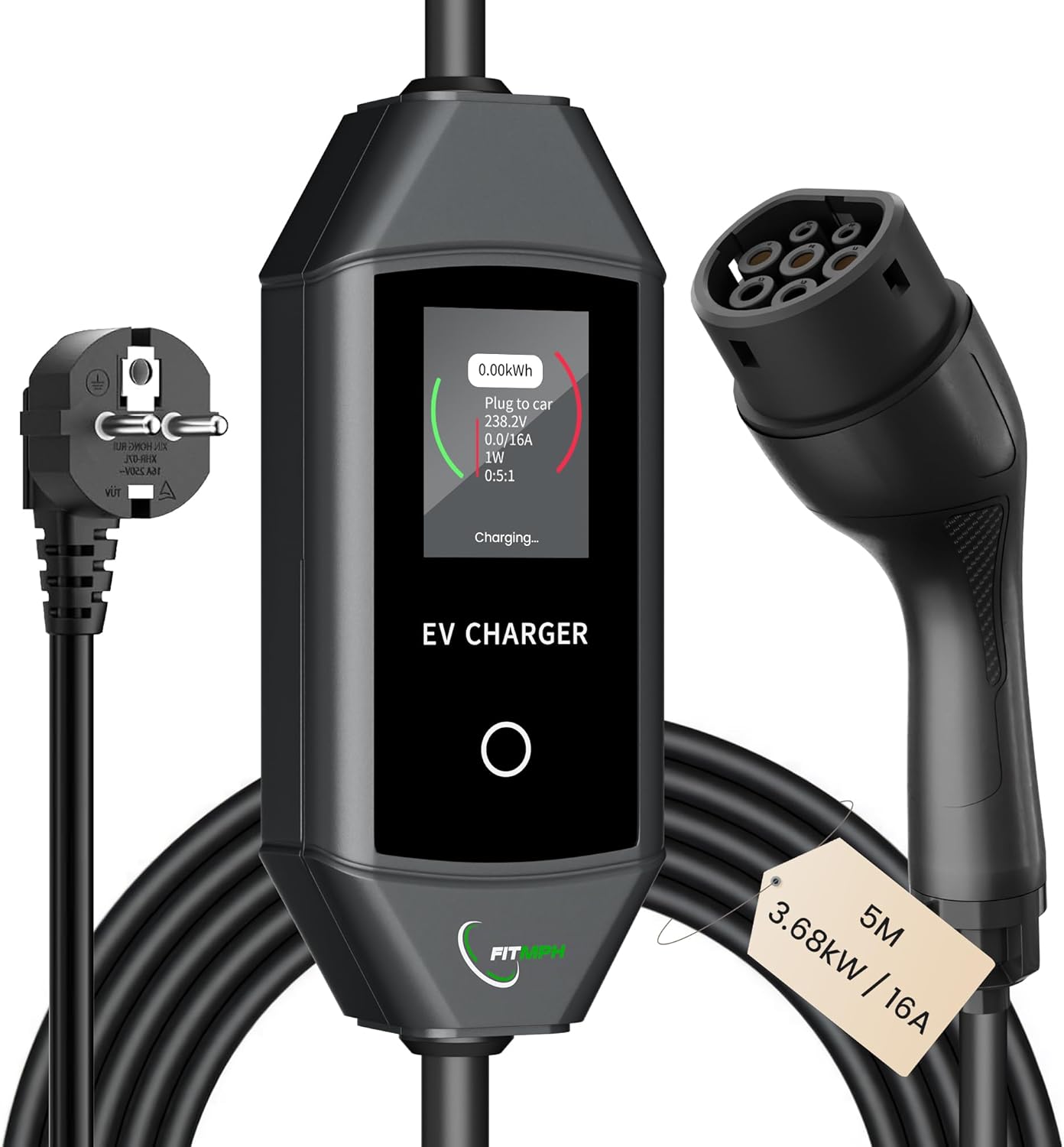 Cargador de coche eléctrico tipo 2 3,5 kW | Control de aplicaciones Wi-Fi y Bluetooth | Estándar IEC62196-2 | para BEV/PHEV | Enchufe estándar de la UE (5 m)
