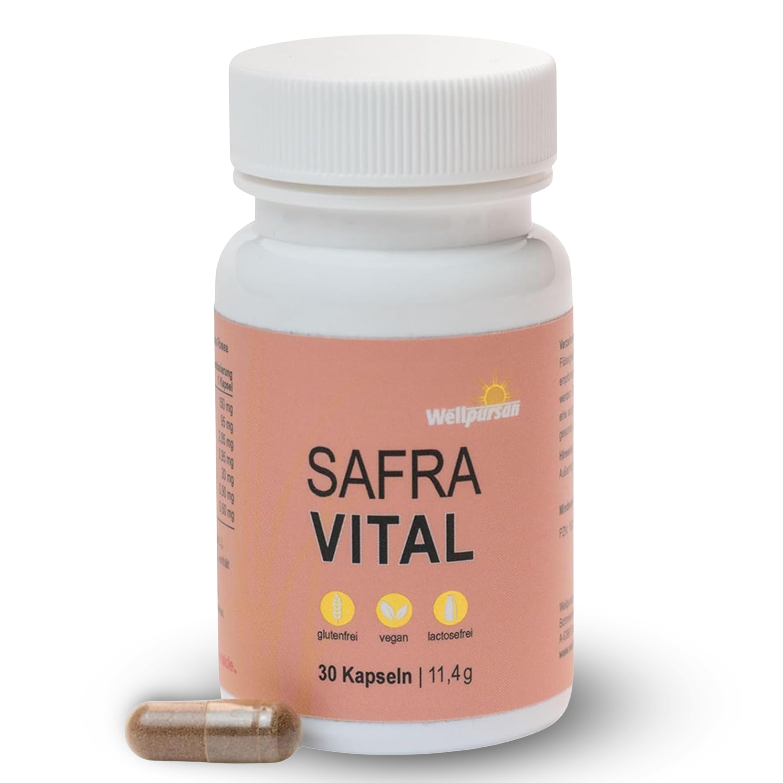 Wellpursan Safra Vital Kapseln – 30 Safran Kapseln mit Safranfäden-Extrakt, Kakao-Fasern & Rhodiola-Rosea, natürliches Nahrungsergänzungsmittel zur Unterstützung bei Müdigkeit & Stress | Safranfäden-Extrakt, Kakao-Fasern, Rhodiola-Rosea, Unterstützung bei