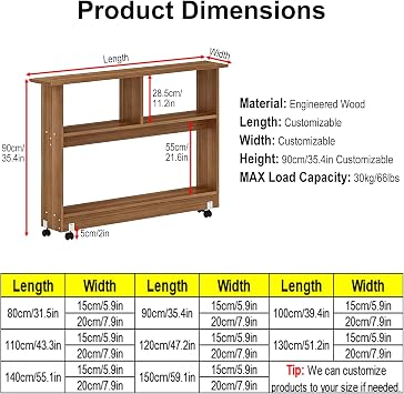 Narrow Sofa Table with Storage and Casters, Slim Console Table for Living Room, Entryway, Hallway, Foyer, Space-Saving Design