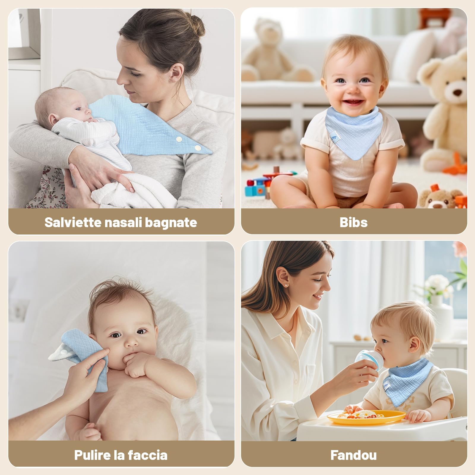 Bavaglini Neonato,12 Pezzi Bavaglini Pappa,Bandana Neonati,Sciarpa Triangol,Mussola Bambino,Cotone Sciarpa Bambino Regolabile per Ragazzo e Ragazza