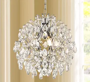 Bestier Modern Pendant Chandelier Crystal Raindrop Lighting Ceiling Light Fixture Lamp for Dining Room Bathroom Bedroom Livingroom entryway 3 E12 Bulbs Required D16 in x H18 in