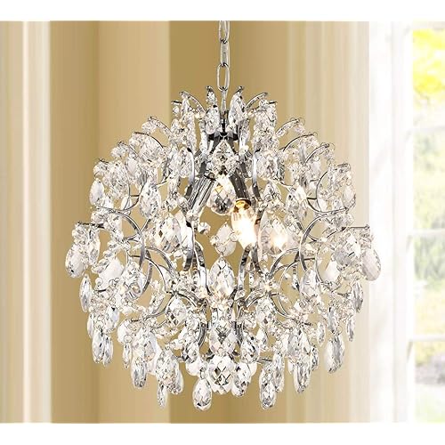 Bestier Modern Pendant Chandelier Crystal Raindrop Lighting Ceiling Light Fixture Lamp for Dining Room Bathroom Bedroom Livingroom entryway 3 E12 Bulbs Required D16 in x H18 in