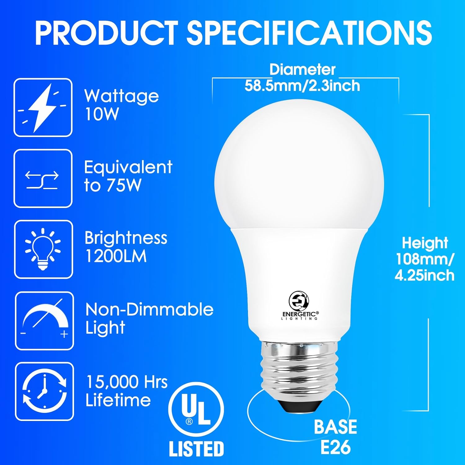 E ENERGETIC LIGHTING 75 Watt LED Light Bulbs Soft White, 2700K 1200LM Super Bright, Non-Dimmable A19 LED Bulb, E26 Standard Base, UL Listed, 8 Packs