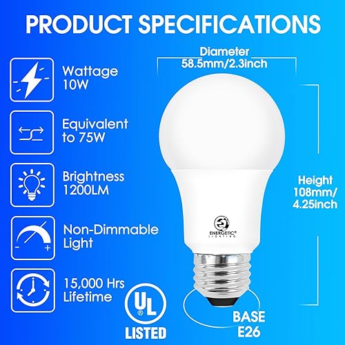 Miniatura 2 de E ENERGETIC LIGHTING Bombillas LED de 75 W, color blanco suave, 2700K 1200LM súper brillante, bombilla LED A19 no regulable, base estándar E26,