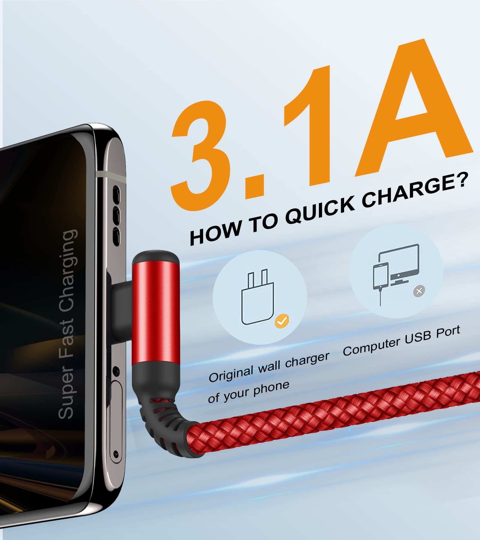Cavo USB C 90 gradi [2 pezzi 1M+3M] 3.1A ricarica rapida, Cavo di ricarica Cavo USB C in Nylon tipo C per i Phone 17 16 15 Pro Max Air, Samsung Galaxy S24 S23 S22 S21 S20, Note20/10, A71 A52 A51 A50