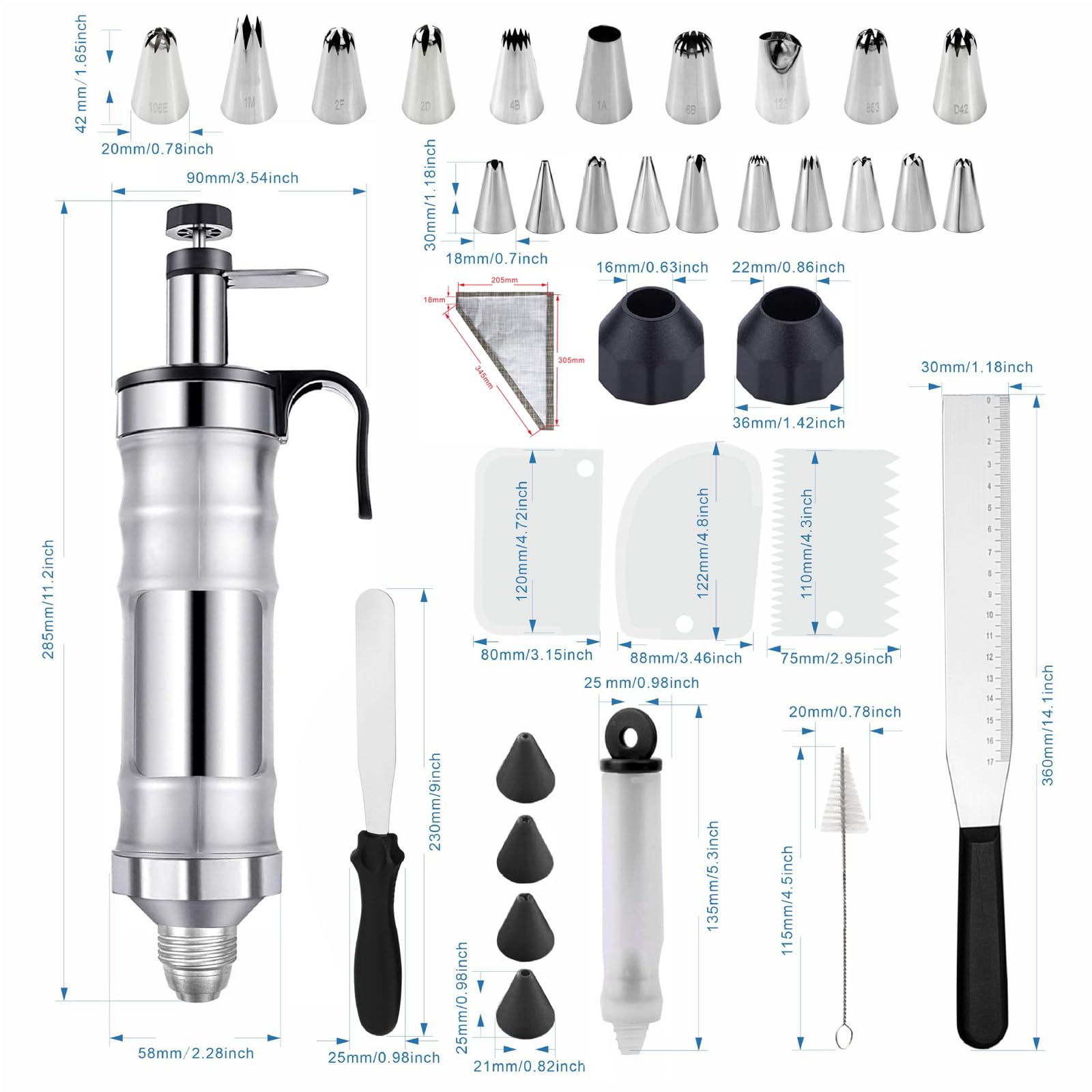 Ensemble de 34 pièces Douille Patisserie Seringue Alimentaire Ustensiles P pâtisserie Poche a douille patisserie patisserie accessoire pour Biscuits Cuisine Boulangerie Dessert