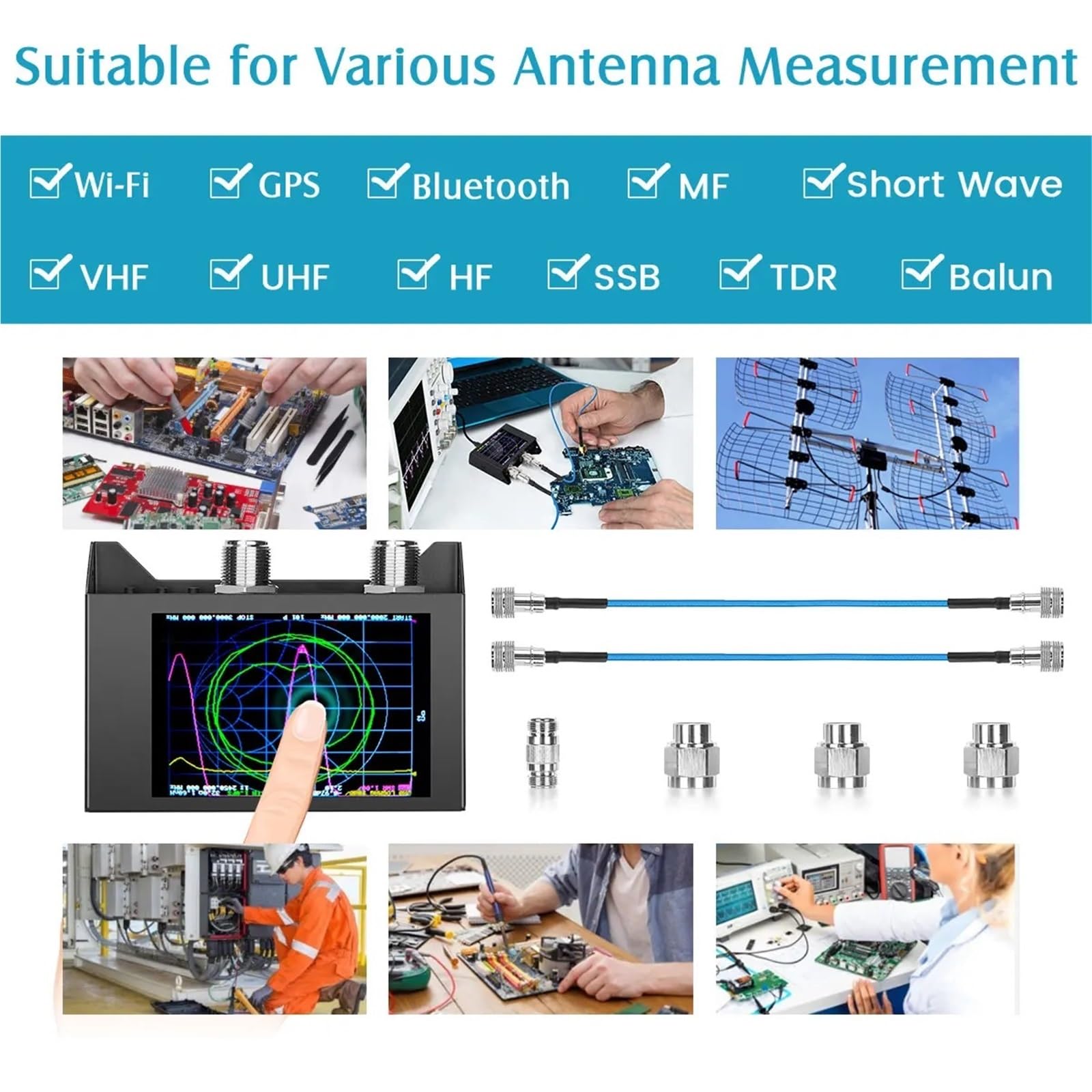 Netzwerkanalysator, NanoVNA SAA-2N VNA-Antennenanalysator 4-Zoll-Display 50 KHz -3 GHz Vektornetzwerk HF VHF UHF,für die Netzwerkkabeldiagnose