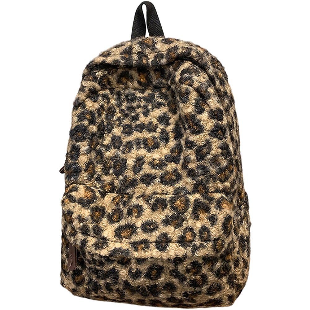 Sac à dos peluche léopard Y2K grand sac à bandoulière chic pour étudiantes