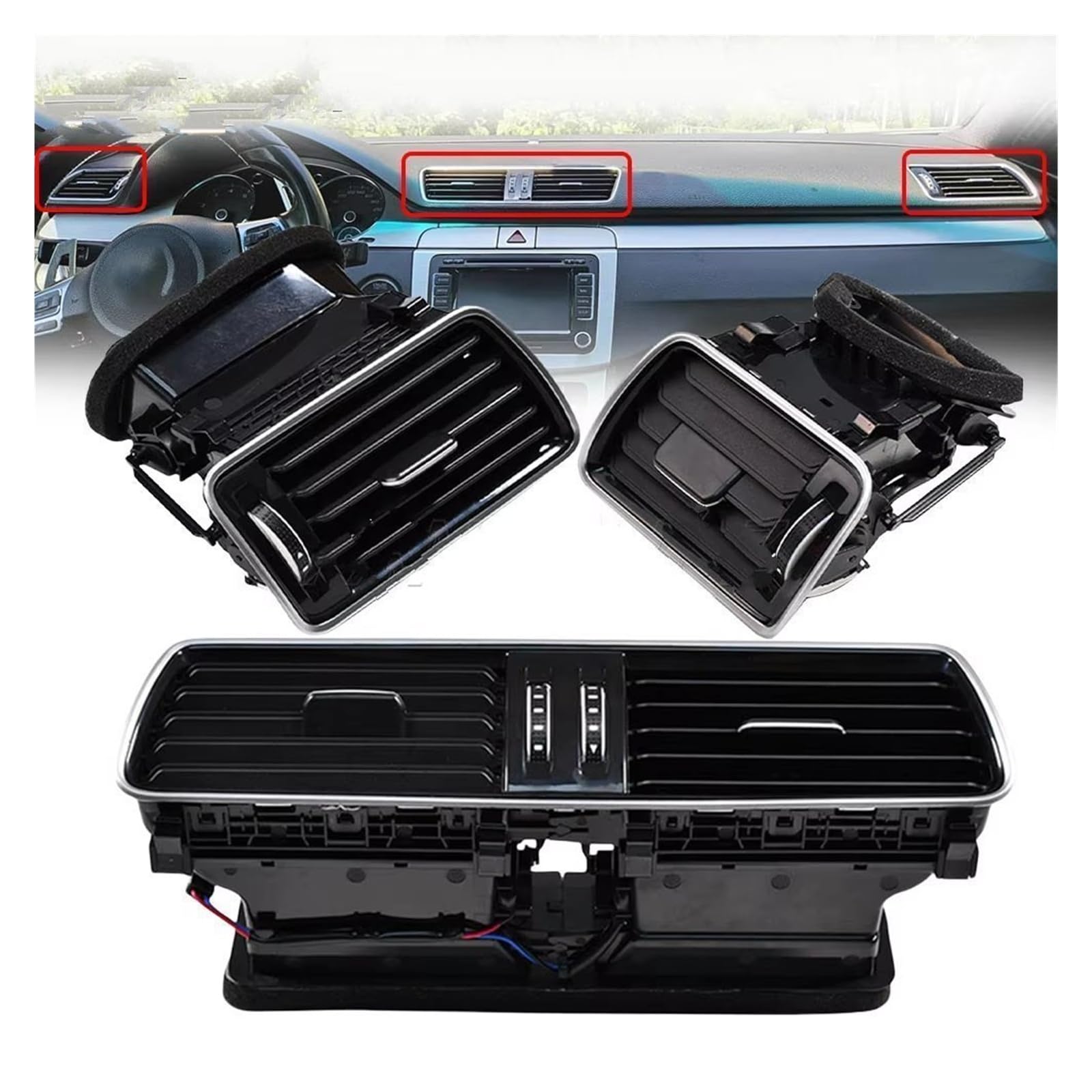 Per VW Per Passat Per B6 Per B7 Per CC Per R36 Bocchette Ventilazione Dell'aria Condizionata Sul Cruscotto Anteriore 3AD819728A 3AD819701 Bocchette Cruscotto Aria Condizionata(Right 3AD819702A)