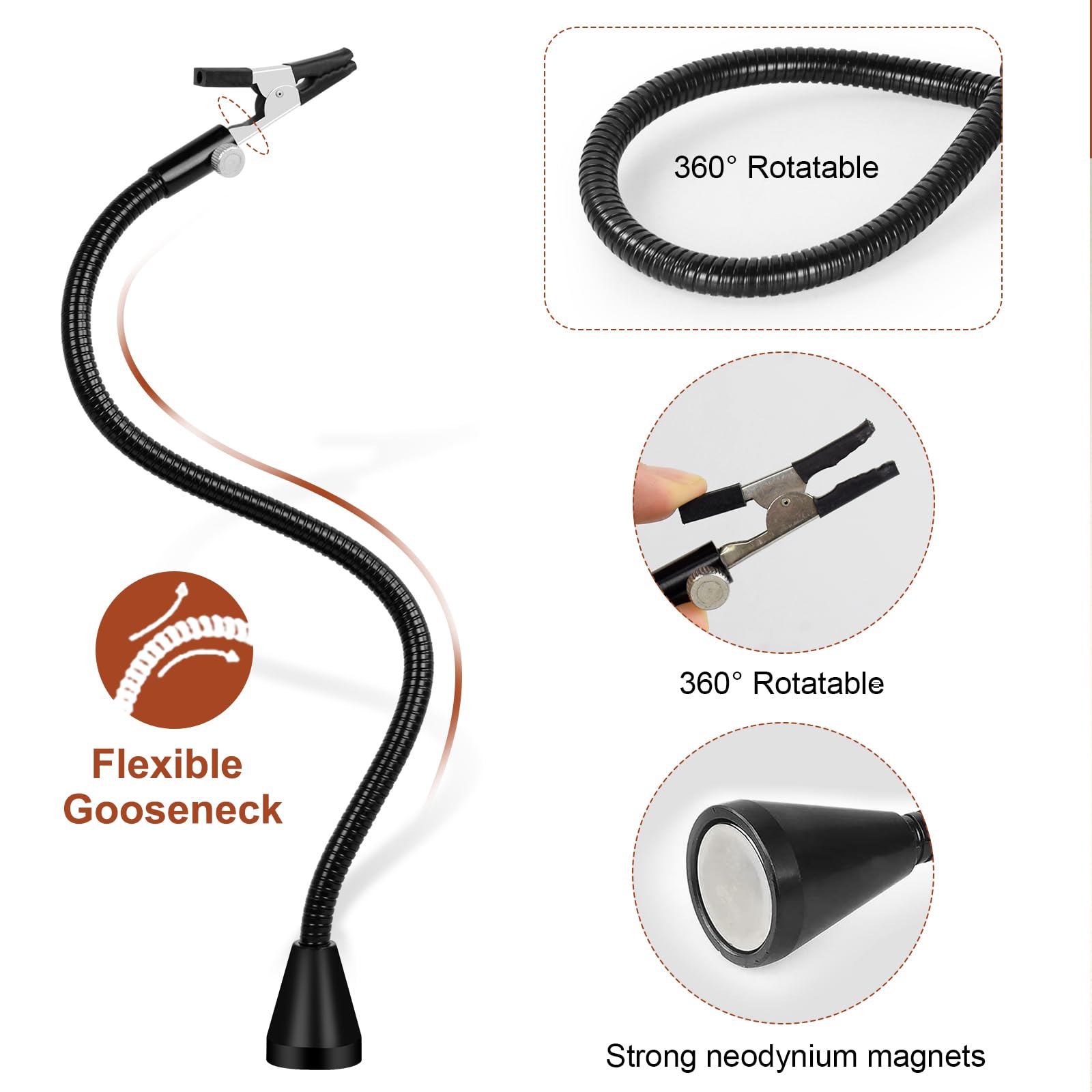 Lupa magnética para soldar de tercera mano, flexible 5X y 10X con luz y soporte, base grande y lámpara de aumento de abrazadera, brazos de soldadura para soldar, manualidades, pasatiempos