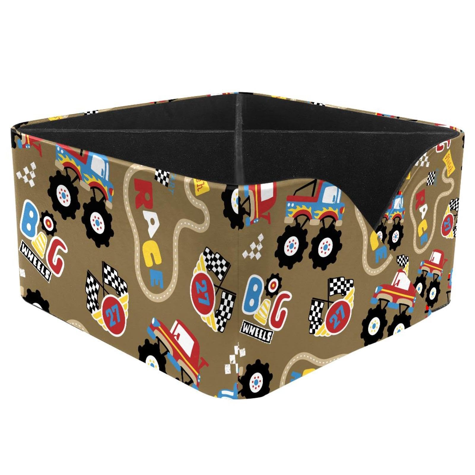 KengjuTesu Monster Truck Race Cartoon Pattern Desktop Organizer Pen Holder, Rectangular Pencil Cup for Office, Study and Makeup Stations