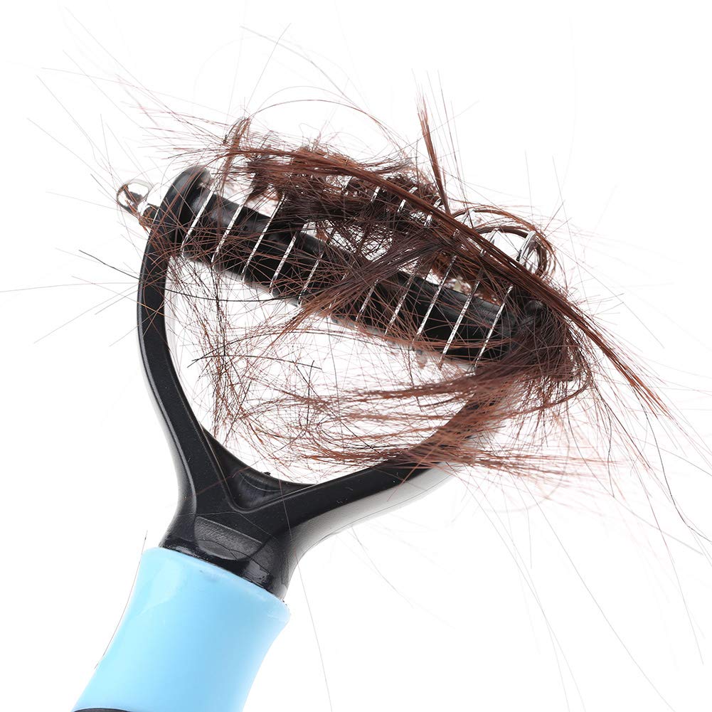 Dematting Comb Tool – dwustronna grabka do usuwania kolców i zaplątanych sierści u kotów i psów, profesjonalna szczotka antykolczasta (kolor niebieski)