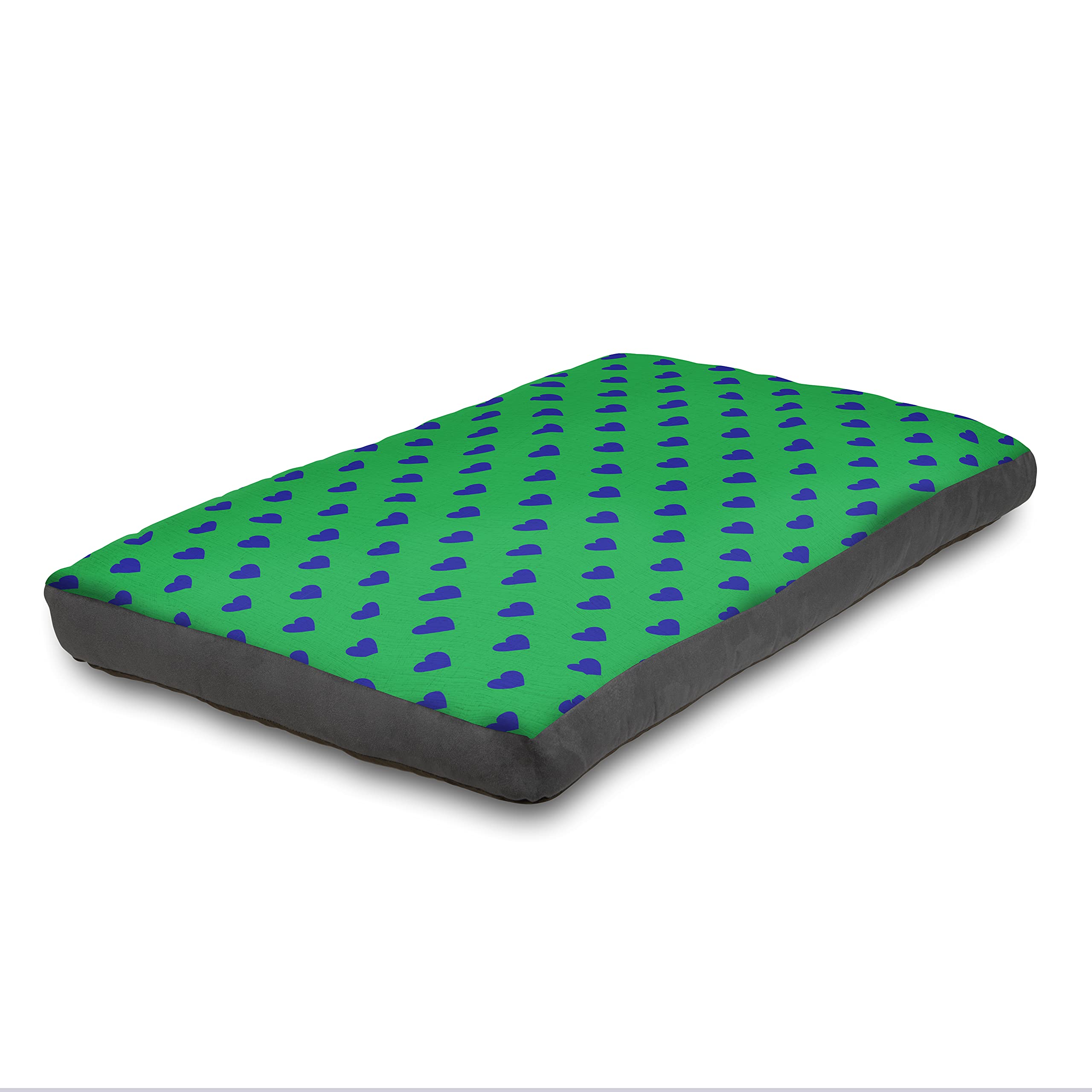 Hometex Luxury Dog Bed Box Pillow, Washable Cover - Hearts Green (Small)