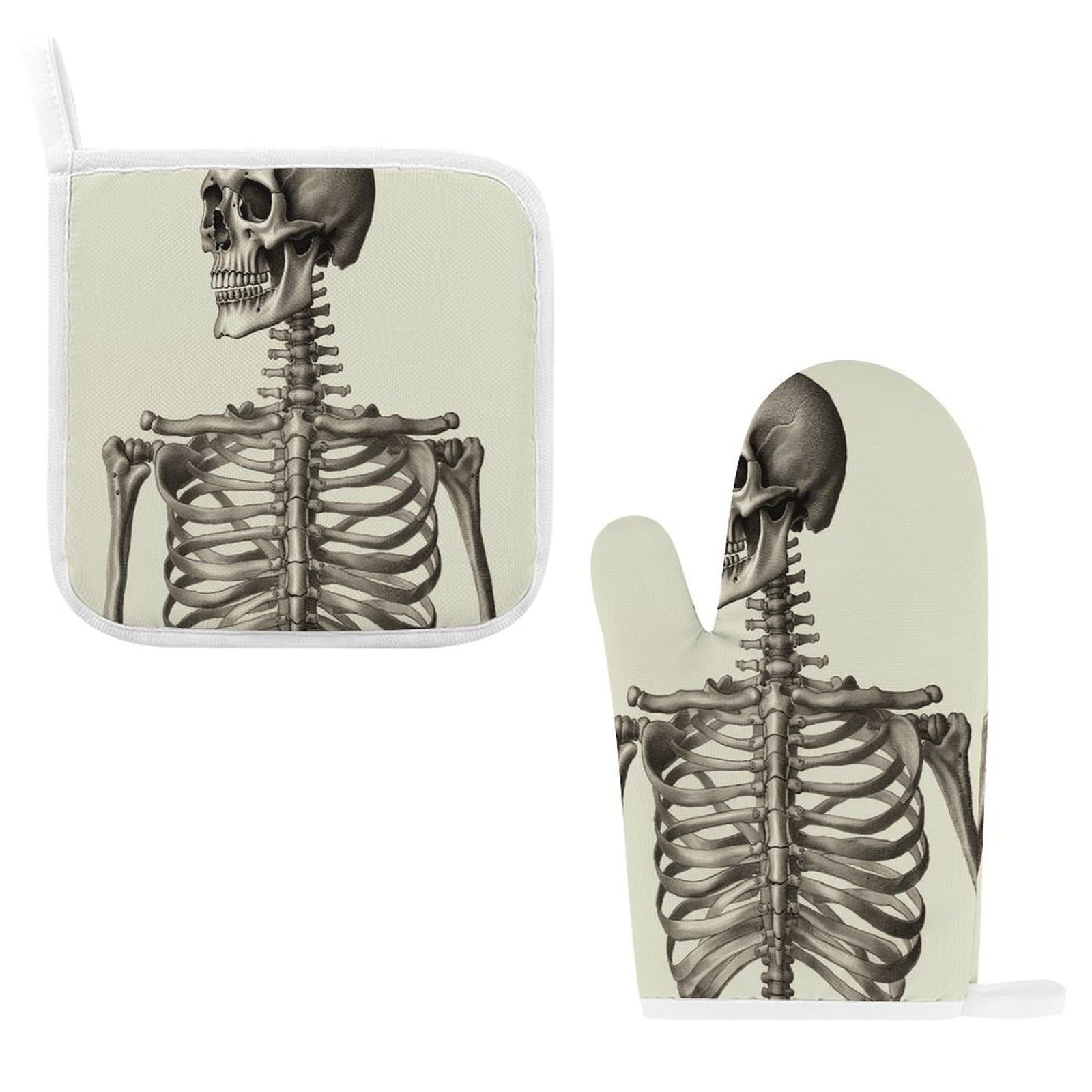Fodpand Style Human Skeleton Oven Mitts And Pot Holders Sets